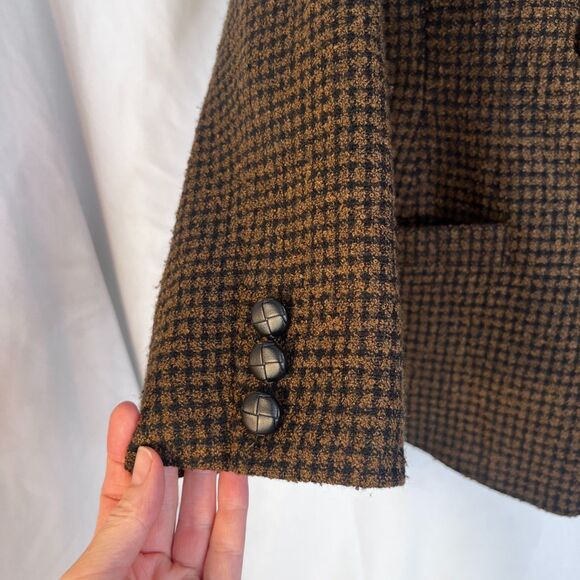 Atrium Collection Brown Tweed Plaid Career Blazer Double Breasted Size 8 Classic - Picture 5 of 10
